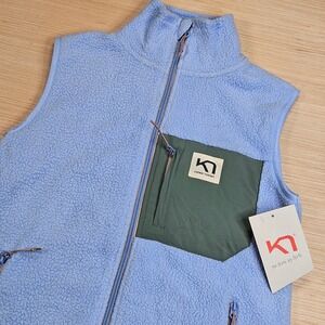 Kari Traa Rothe Vest Women XS Iris Blue Sherpa Fleece Full Zip Outdoor Gorp NEW